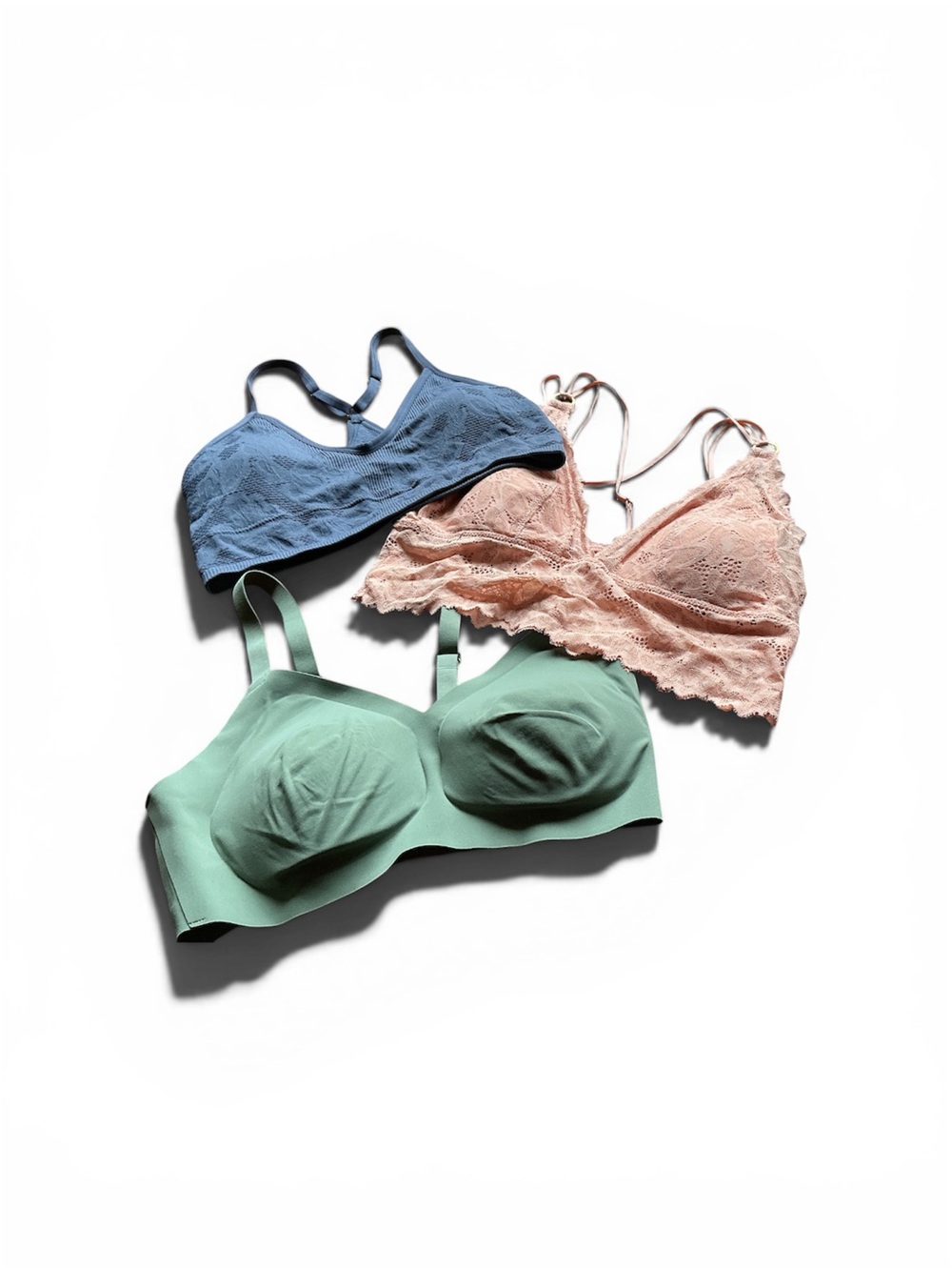 Aerie Bralette Bundle Size Medium Lace Wireless Bra Set Blue Pink Green
